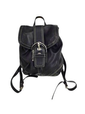 WOMENS BLACK CANVAS & NYLON BACKPACK INSIDE/OUTTER POCKETS, DRAW STRING CLOSURE